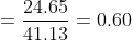 = \frac{24.65}{41.13} = 0.60