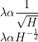 \\\lambda \alpha \frac{1}{\sqrt{H}}\\ \lambda \alpha H^{-\frac{1}{2}}