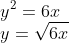 \\y^{2}=6x\\ y=\sqrt{6x}