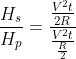 \frac{H_s}{H_p}=\frac{\frac{V^2t}{2R}}{\frac{V^2t}{\frac{R}{2}}}