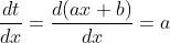 \frac{dt}{dx} = \frac{d(ax+b )}{dx} = a