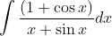 \int \frac{(1+\cos x)}{x+\sin x} d x