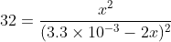32=\frac{x^2}{(3.3\times 10^{-3}-2x)^2}