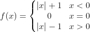 f (x) = \left\{\begin{matrix} |x| + 1 & x < 0 \\ 0 & x = 0 \\ |x| -1& x > 0 \end{matrix}\right.