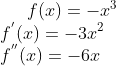 f(x)= -x^3\\ f^{'}(x)=-3x^2\\ f^{''}(x)= -6x