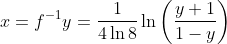x=f^{-1}y=\frac{1}{4 \ln 8} \ln \left(\frac{y+1}{1-y}\right)